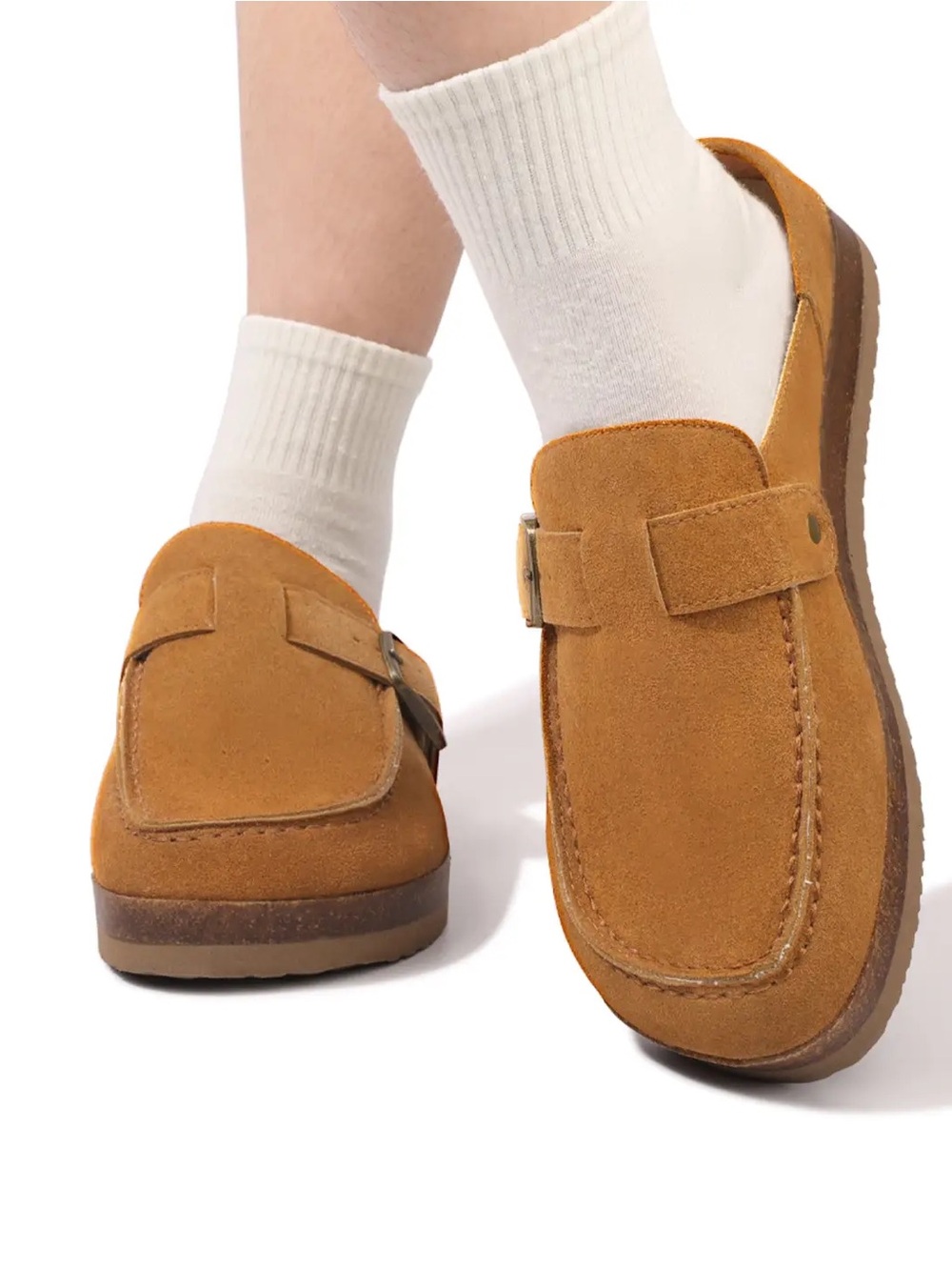 Funkymonkey Brown Suede Clogs Adjustable Buckle Cork Footbed Mules Slip On NWT